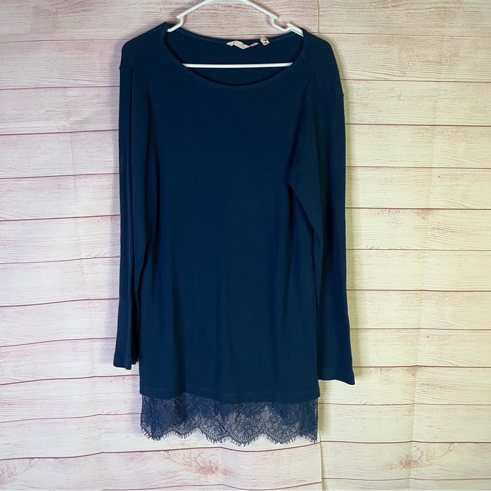 Soft Surrounding Cottonm Long Sleeve Thermal Textured Lace Hem Tunic Top Large